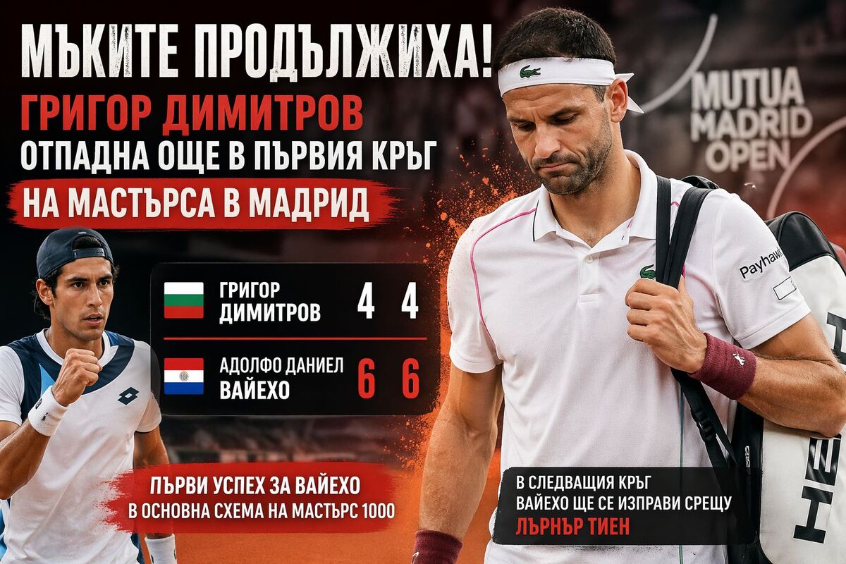 Григор Димитров с ранно отпадане на Мастърс турнира в Мадрид